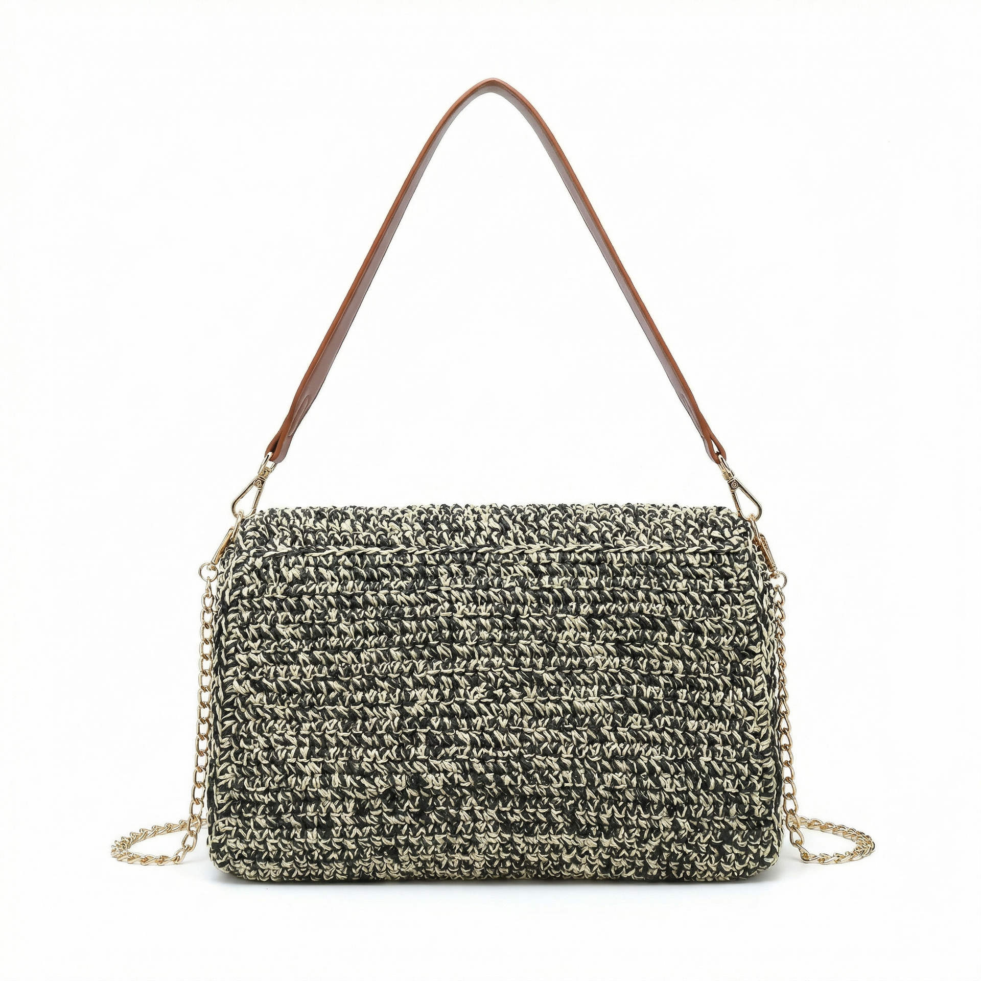 Borsa a Tracolla in Woven Straw Nero