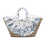 Borsa Shopper in Woven Straw Blu Jeans