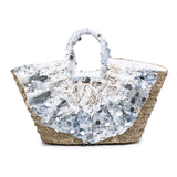 Borsa Shopper in Woven Straw Blu Jeans