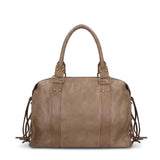 Borsa a Spalla in Genuine Printed Suede Leather Beige Scuro