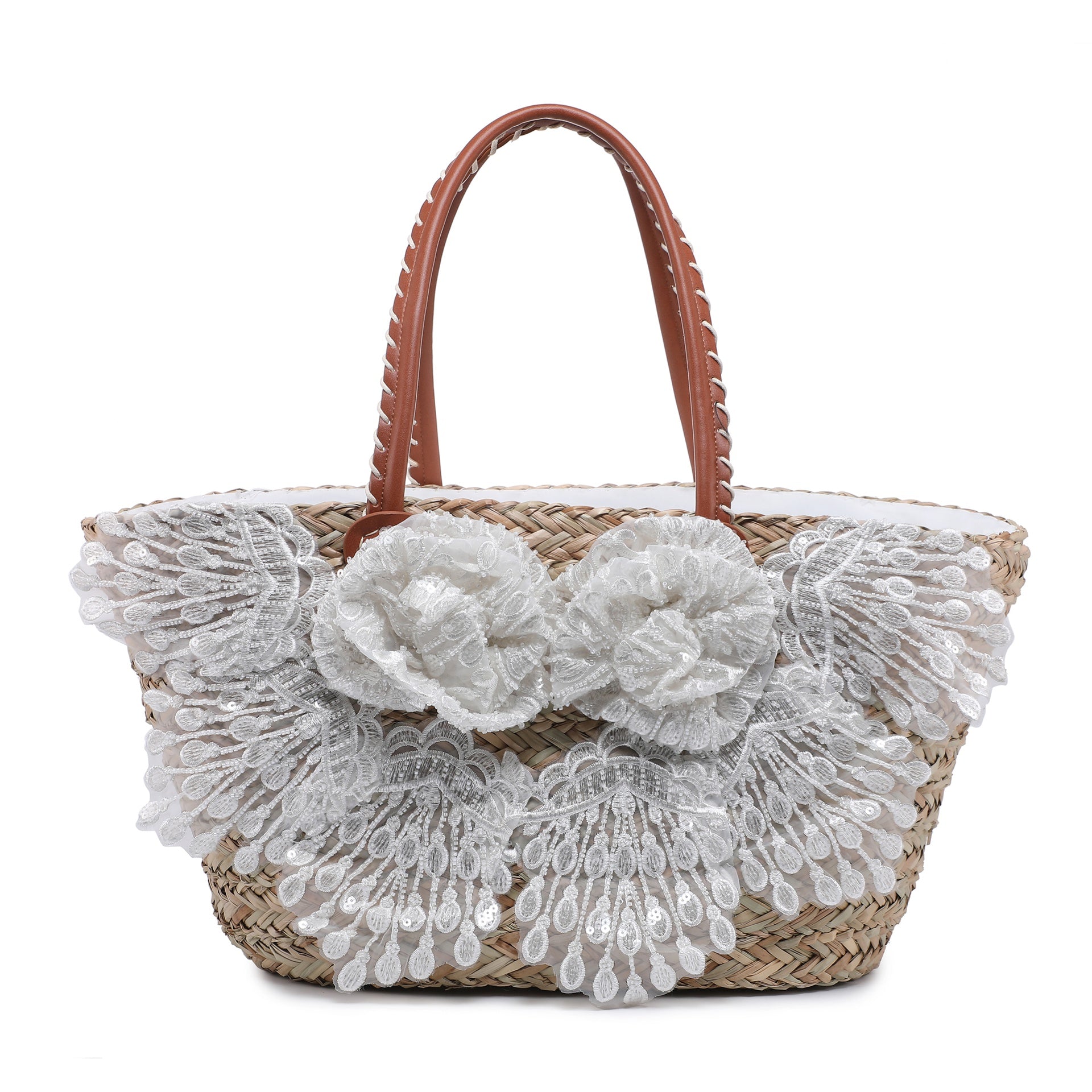 Borsa Shopper in Rattan Bianco