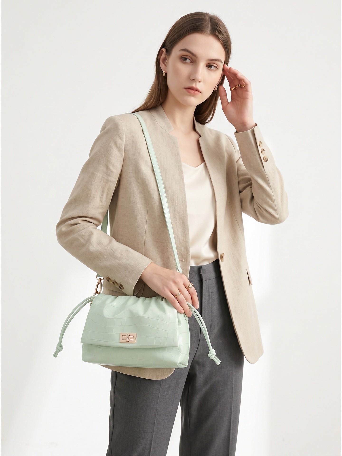 Borsa a Spalla in Pelle Vegana Verde