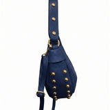 Borsa a Tracolla in Dollaro Leather Blu Jeans