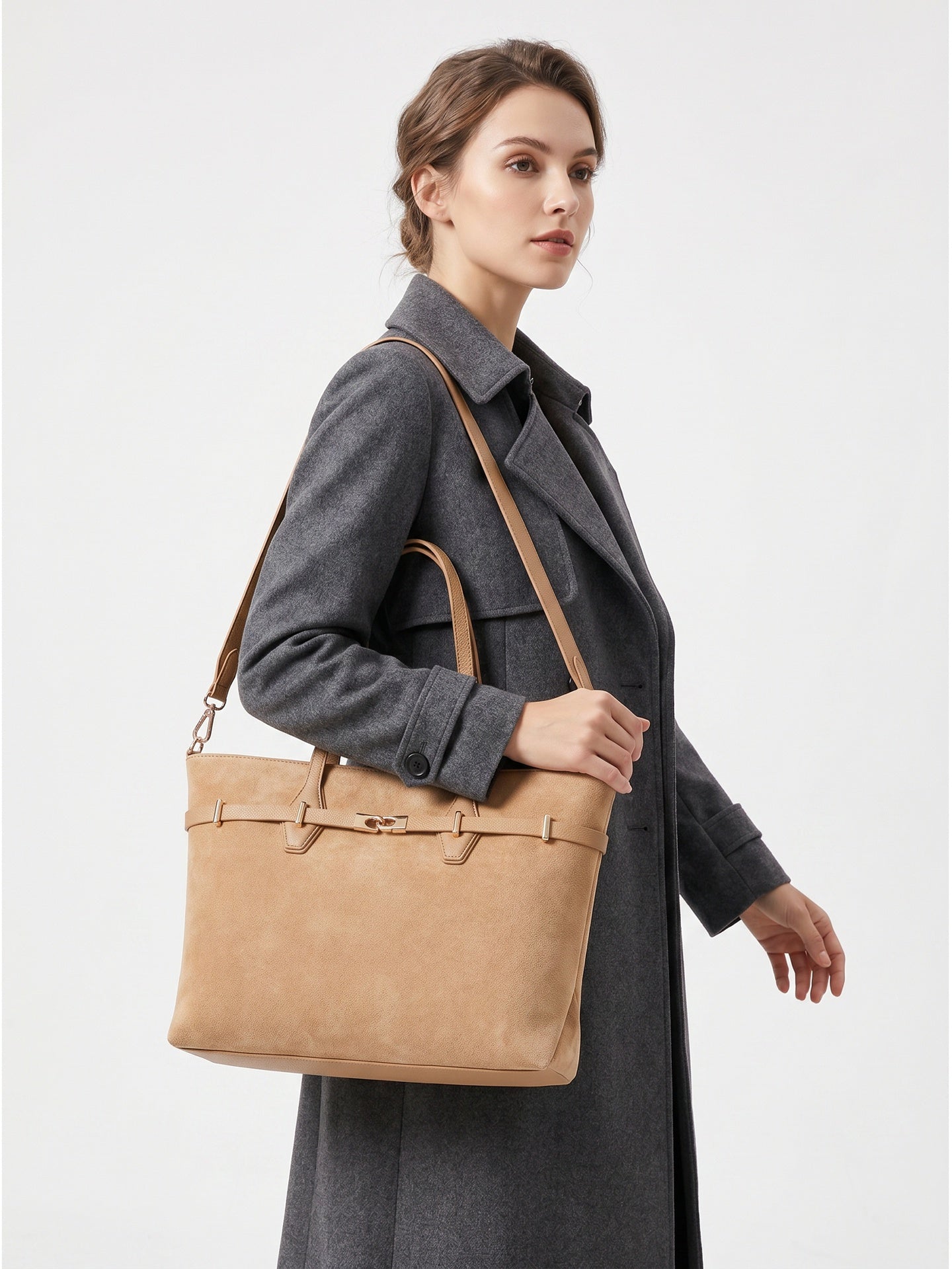 Borsa a Mano in Pelle Vegana Marrone