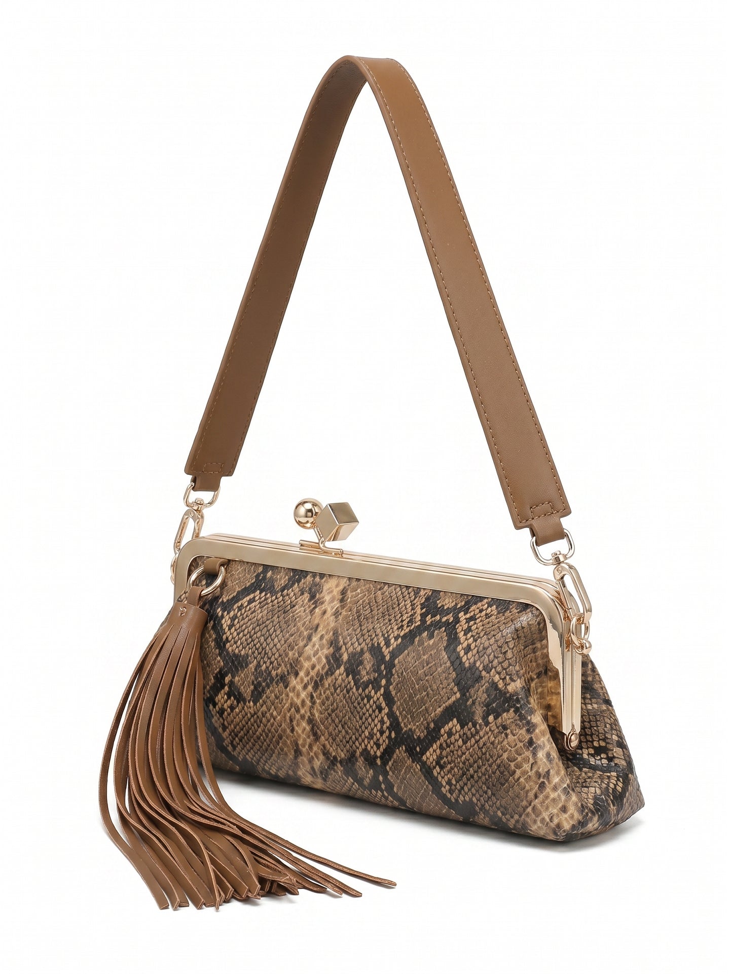 Borsa a Spalla in Pelle Vegana Marrone