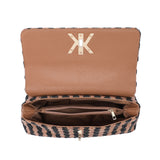 Bolso de hombro de poliéster negro y beige