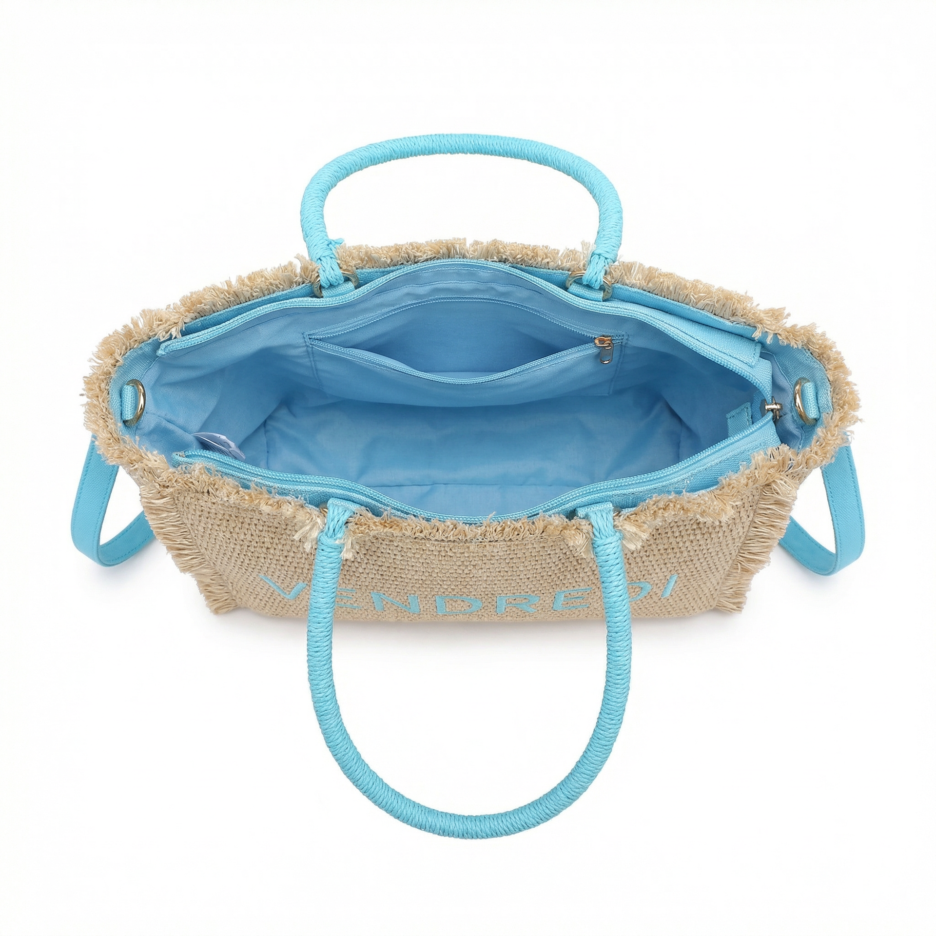 Borsa a Mano in Woven Straw Blu