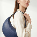 Borsa a Tracolla in Dollaro Leather Blu Jeans