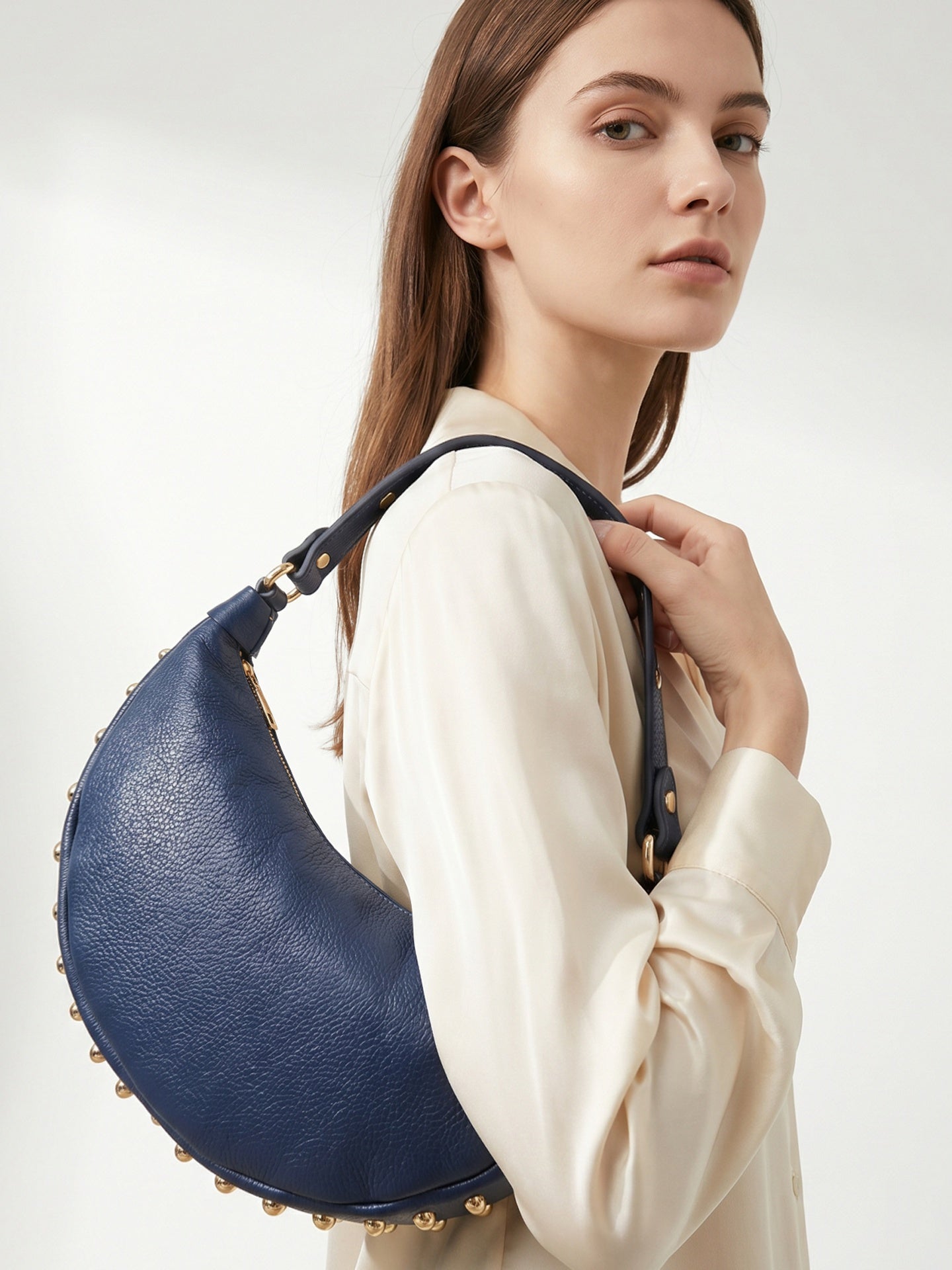 Borsa a Tracolla in Dollaro Leather Blu Jeans