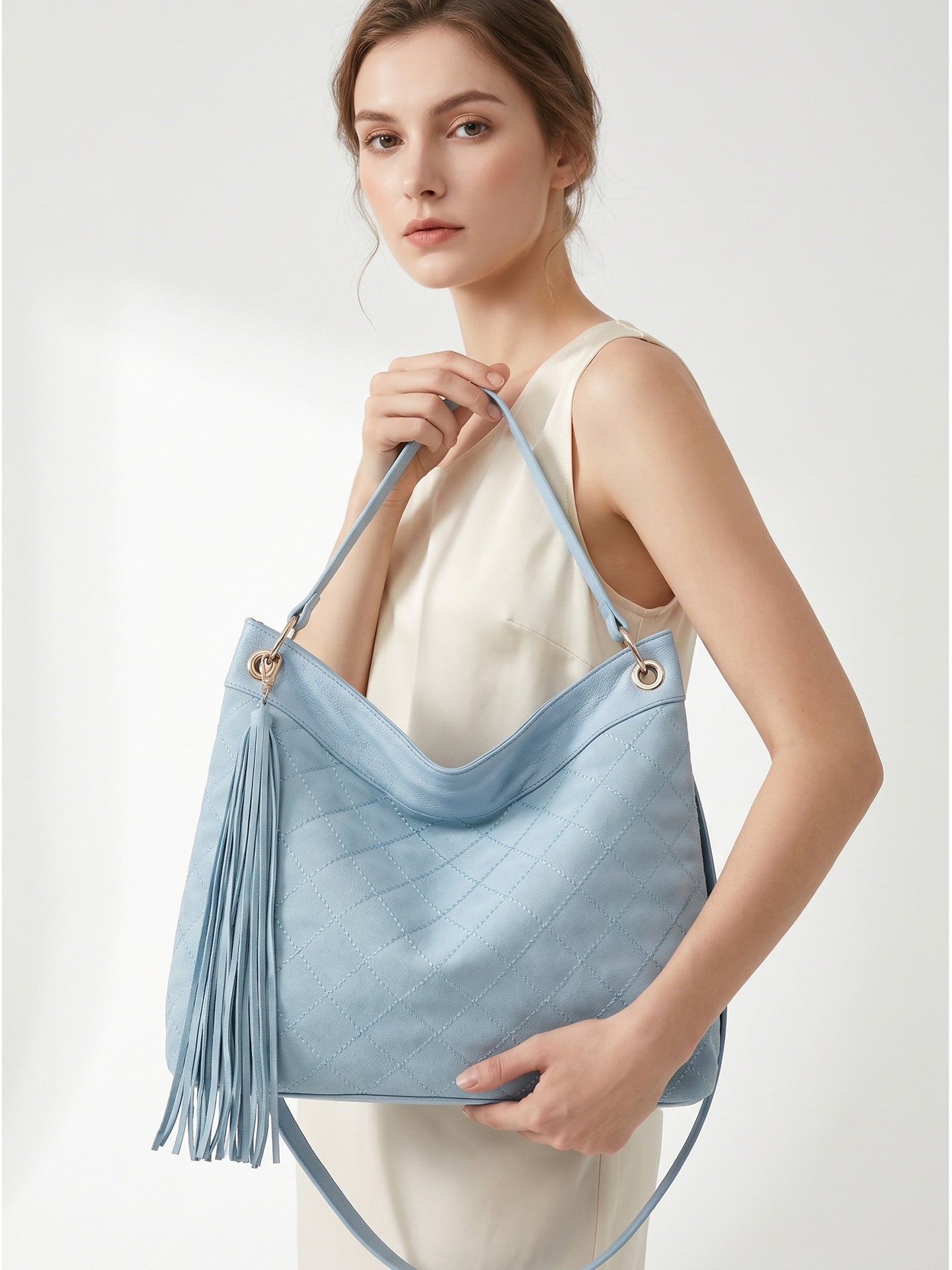 Borsa a Spalla in Pelle Vegana Blu