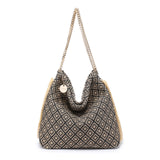 Bolso de hombro de poliéster negro y beige