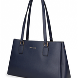 Blaue Schultertasche aus veganem Leder