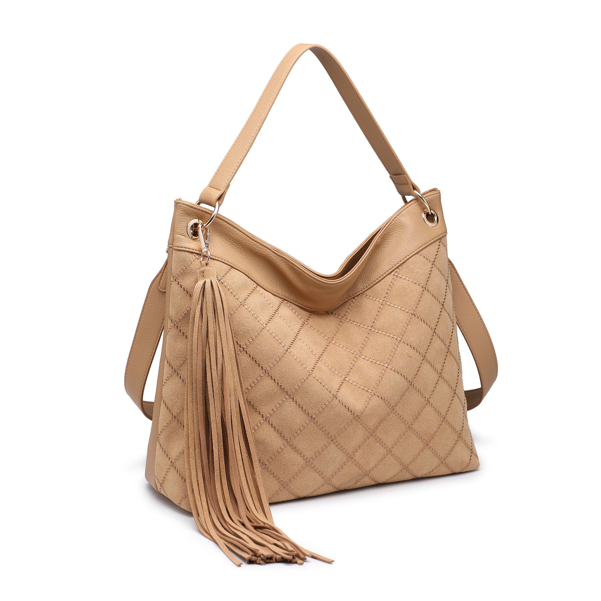 Borsa a Spalla in Pelle Vegana Marrone Chiaro