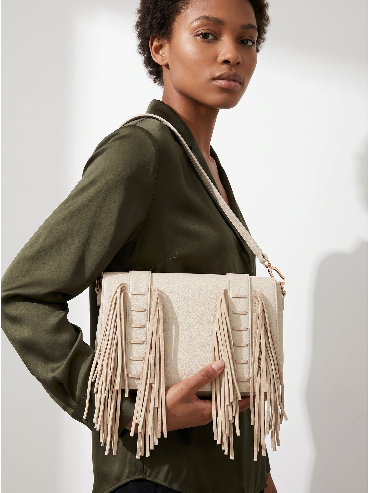 Borsa a Tracolla in Polyurethane Beige