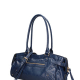Borsa a Mano in Vera Pelle Blu Jeans