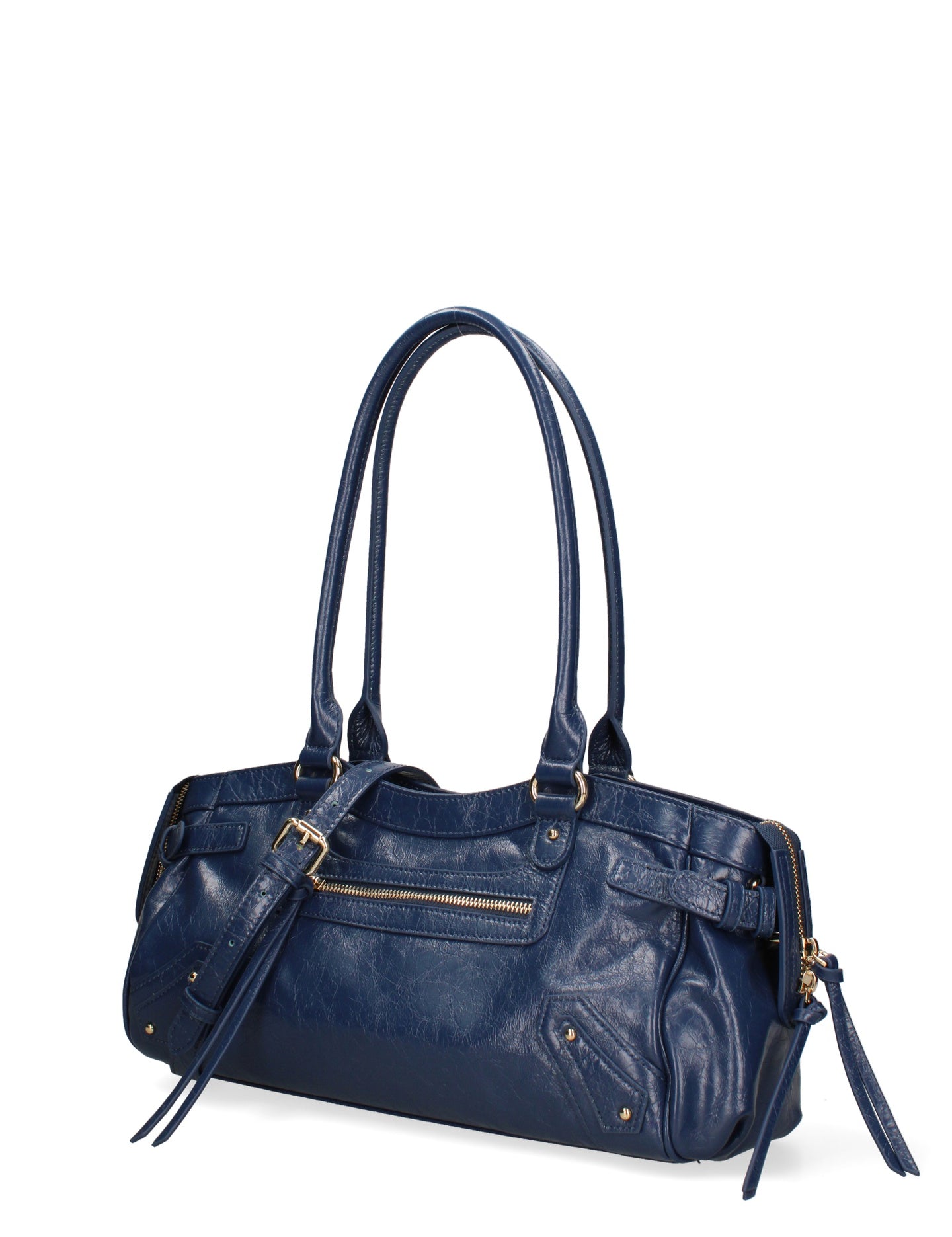 Borsa a Mano in Vera Pelle Blu Jeans