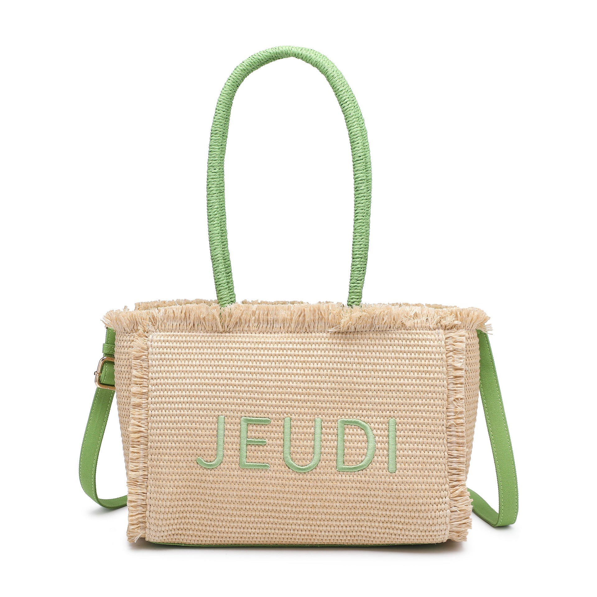 Borsa a Mano in Woven Straw Verde