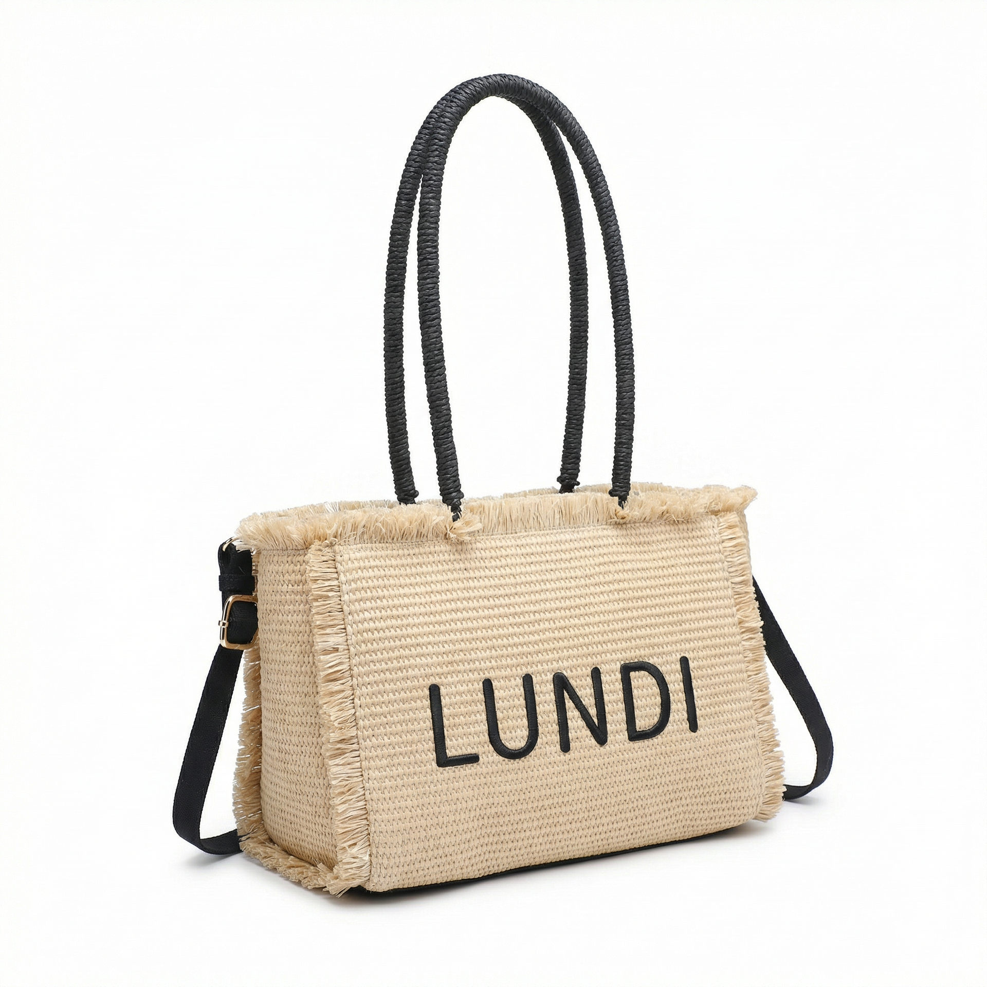 Borsa a Mano in Woven Straw Nero