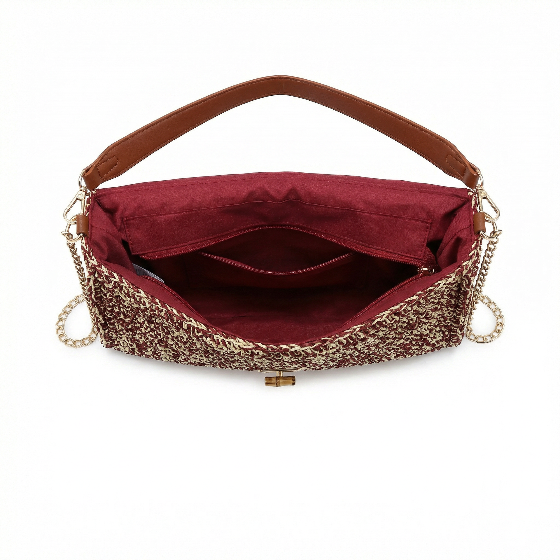 Borsa a Tracolla in Woven Straw Bordeaux