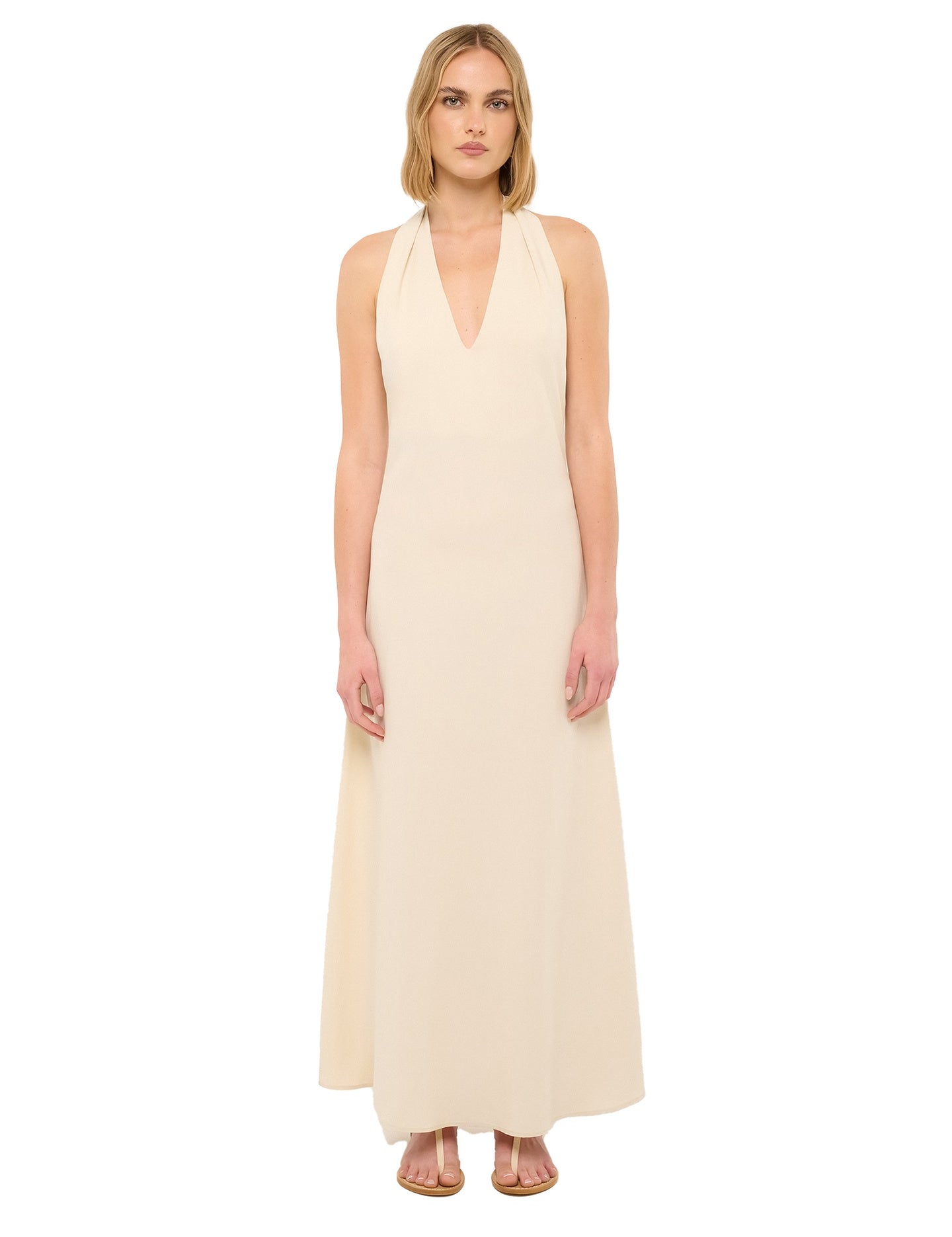 Abito Donna Eolienne Made in Italy in 80% Viscosa 20% Lino Beige Marc Ellis