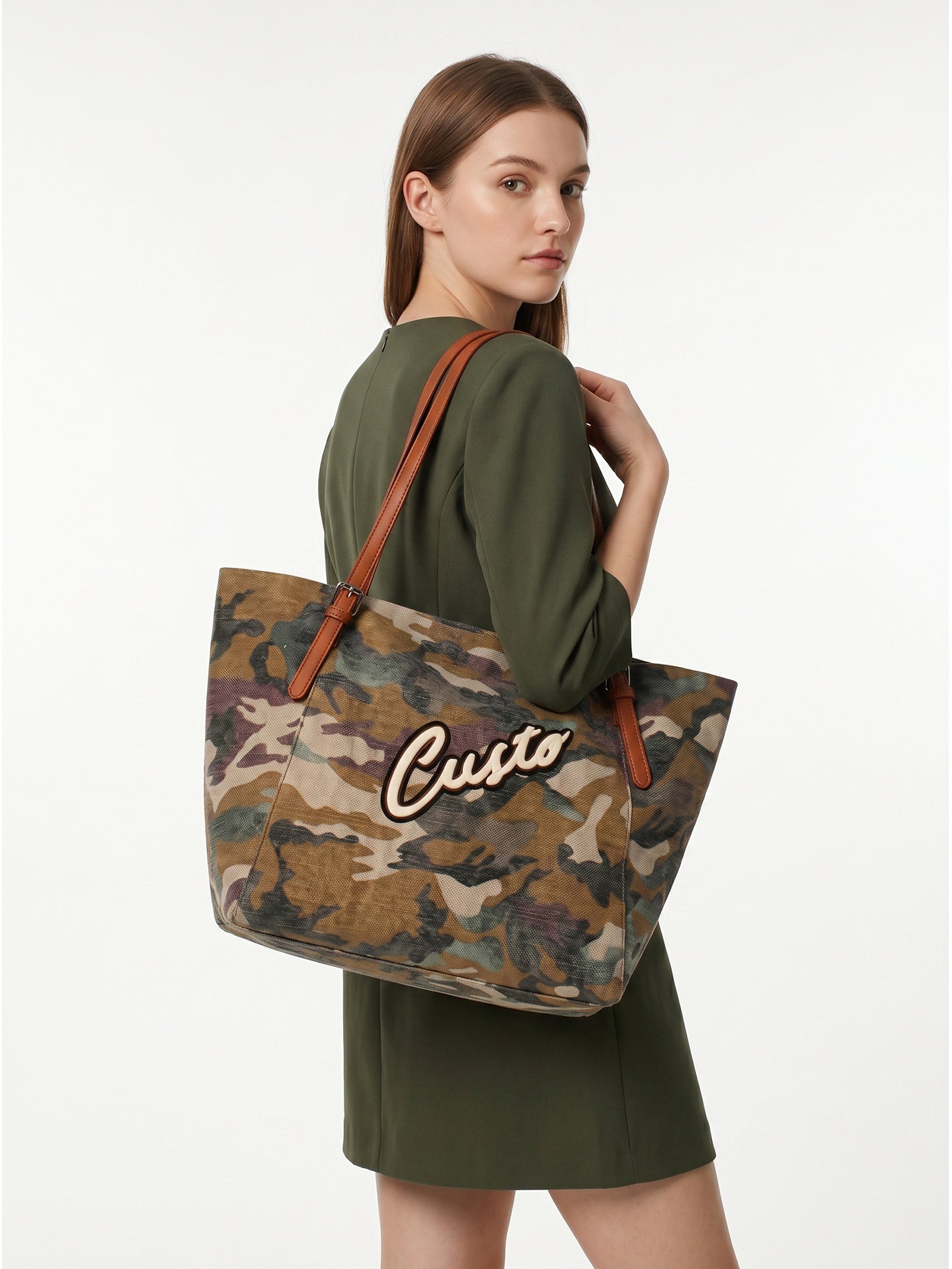 Borsa a Mano in Pelle Vegana Verde Militare