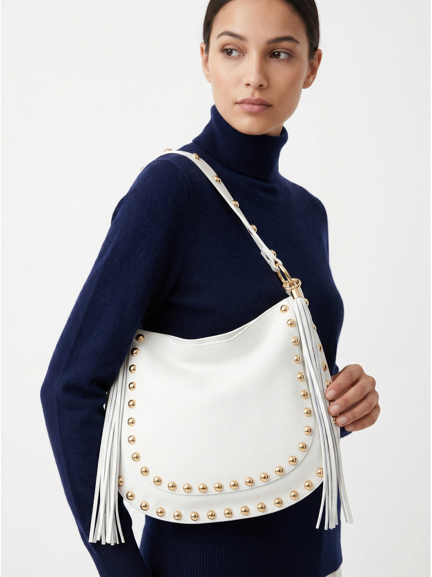 Borsa a Spalla in Dollaro Leather Bianco