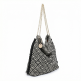 Bolso de hombro de poliéster blanco y negro
