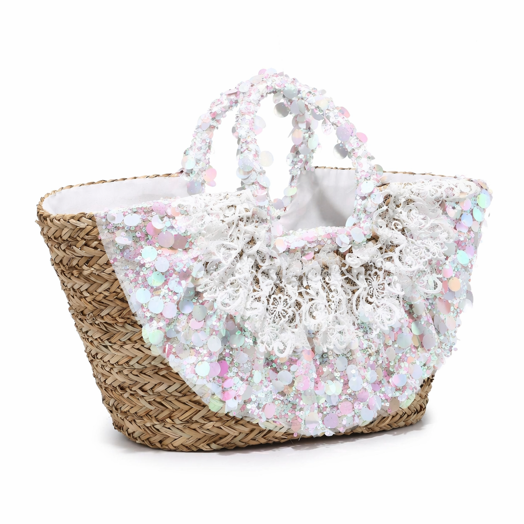 Borsa Shopper in Woven Straw Multicolore