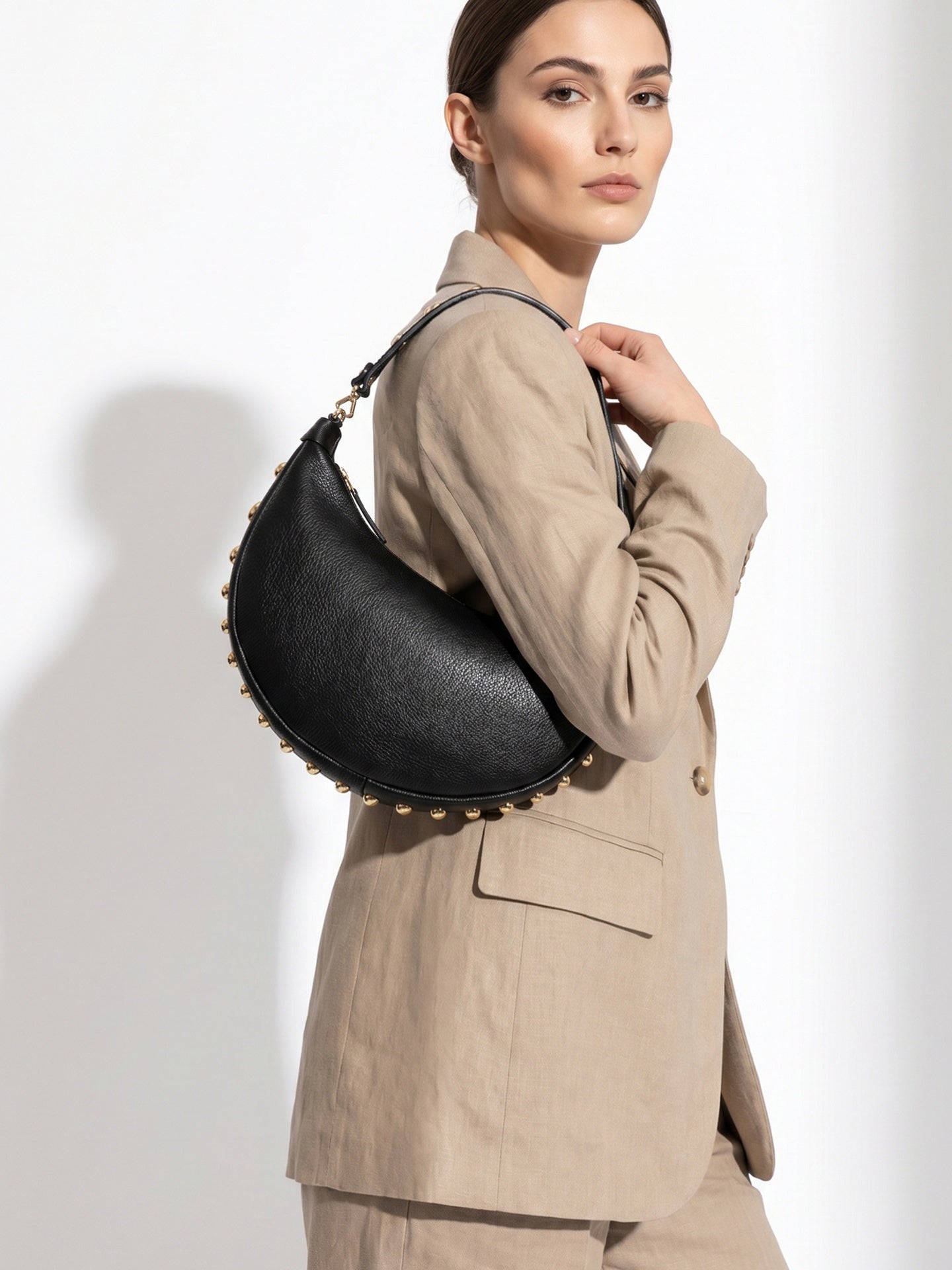 Borsa a Tracolla in Dollaro Leather Nero