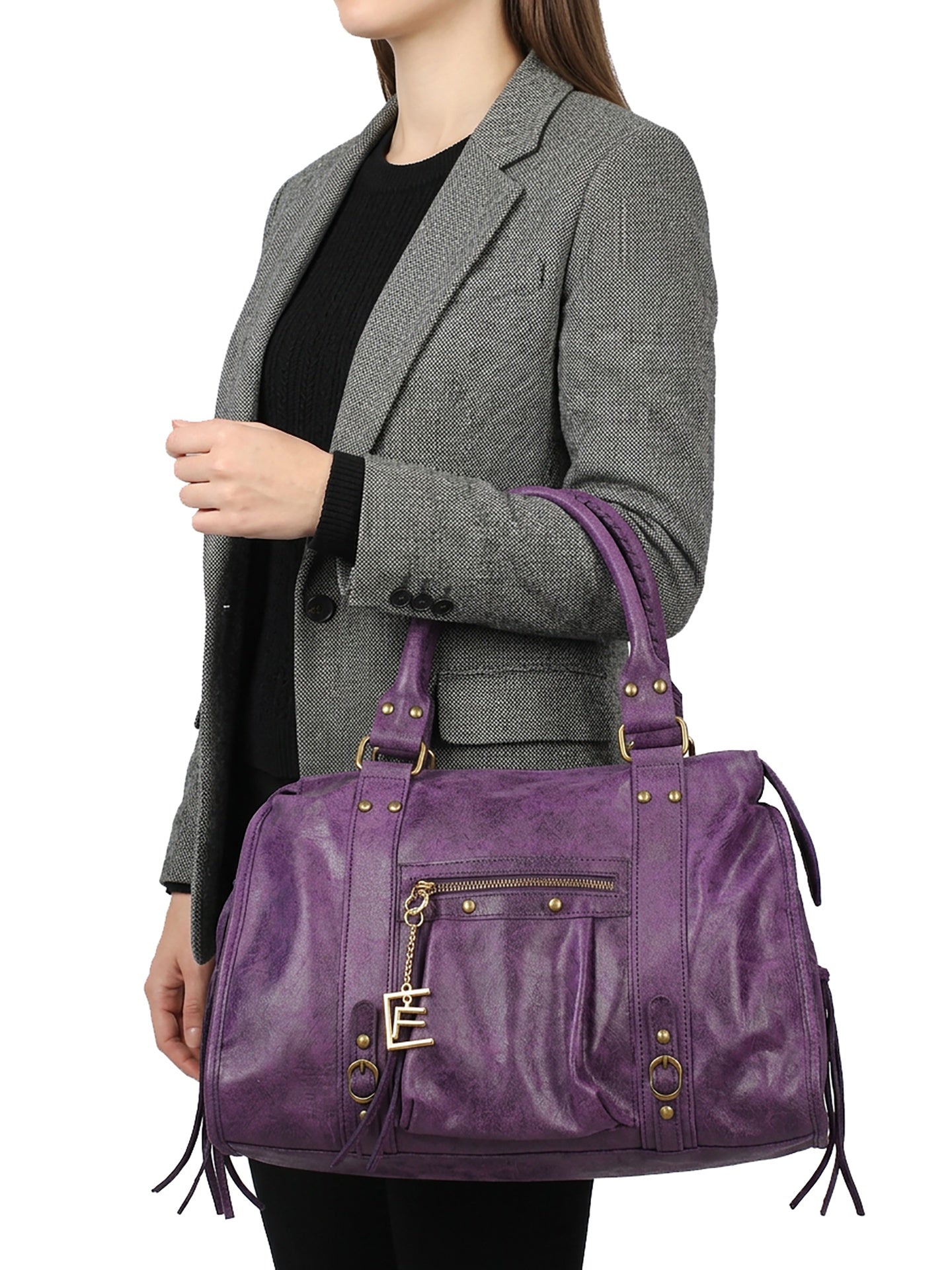 Borsa a Spalla in Genuine Printed Suede Leather Viola