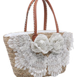 Borsa Shopper in Rattan Bianco