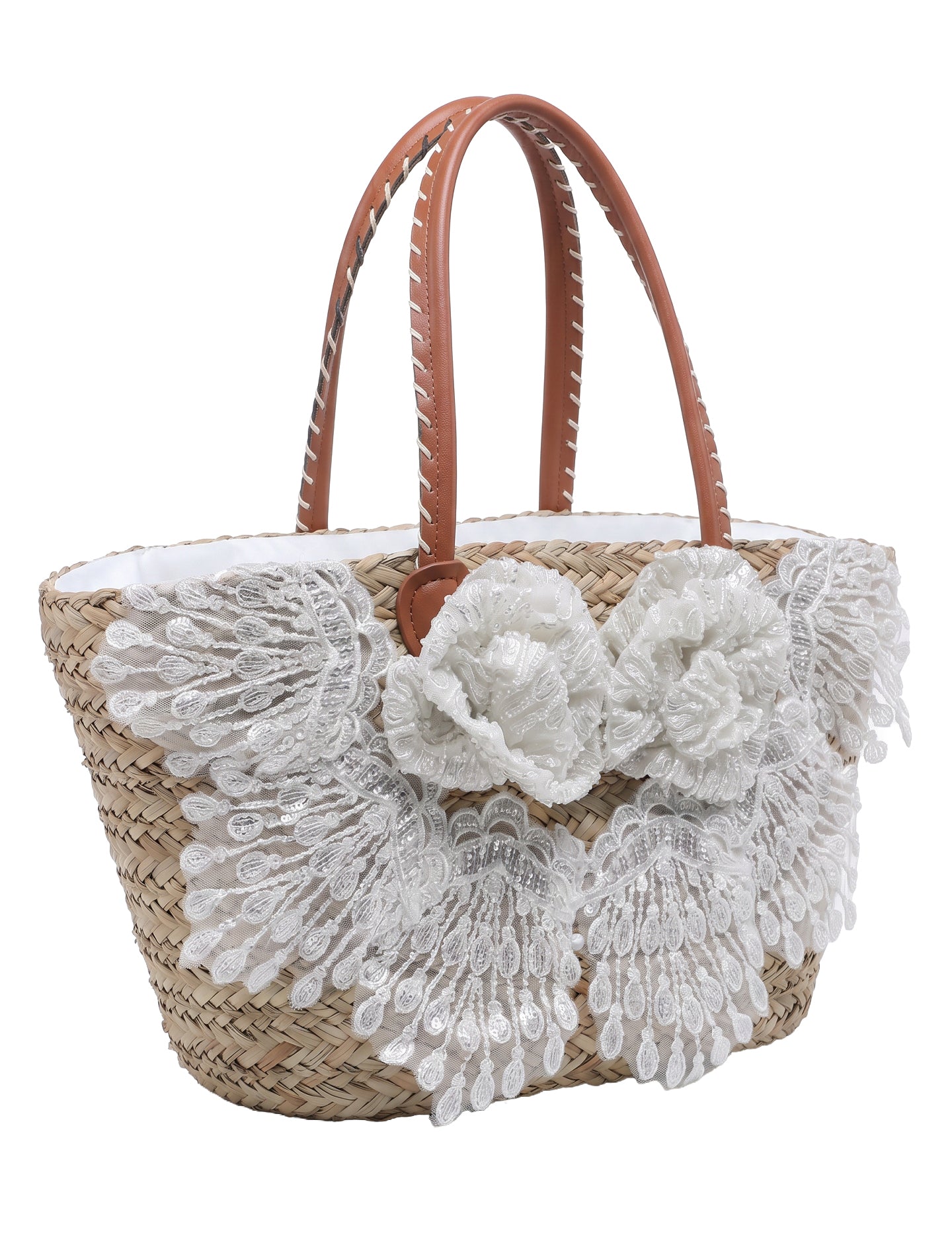 Borsa Shopper in Rattan Bianco