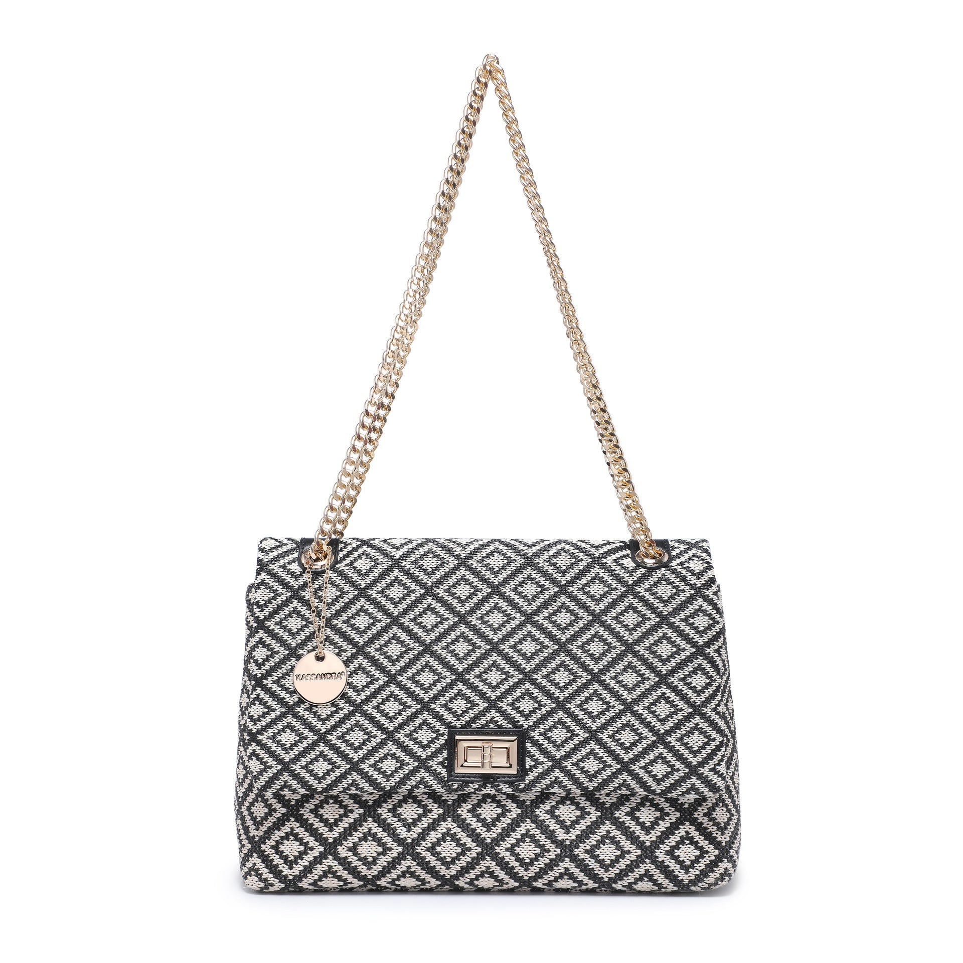 Bolso de hombro de poliéster blanco y negro
