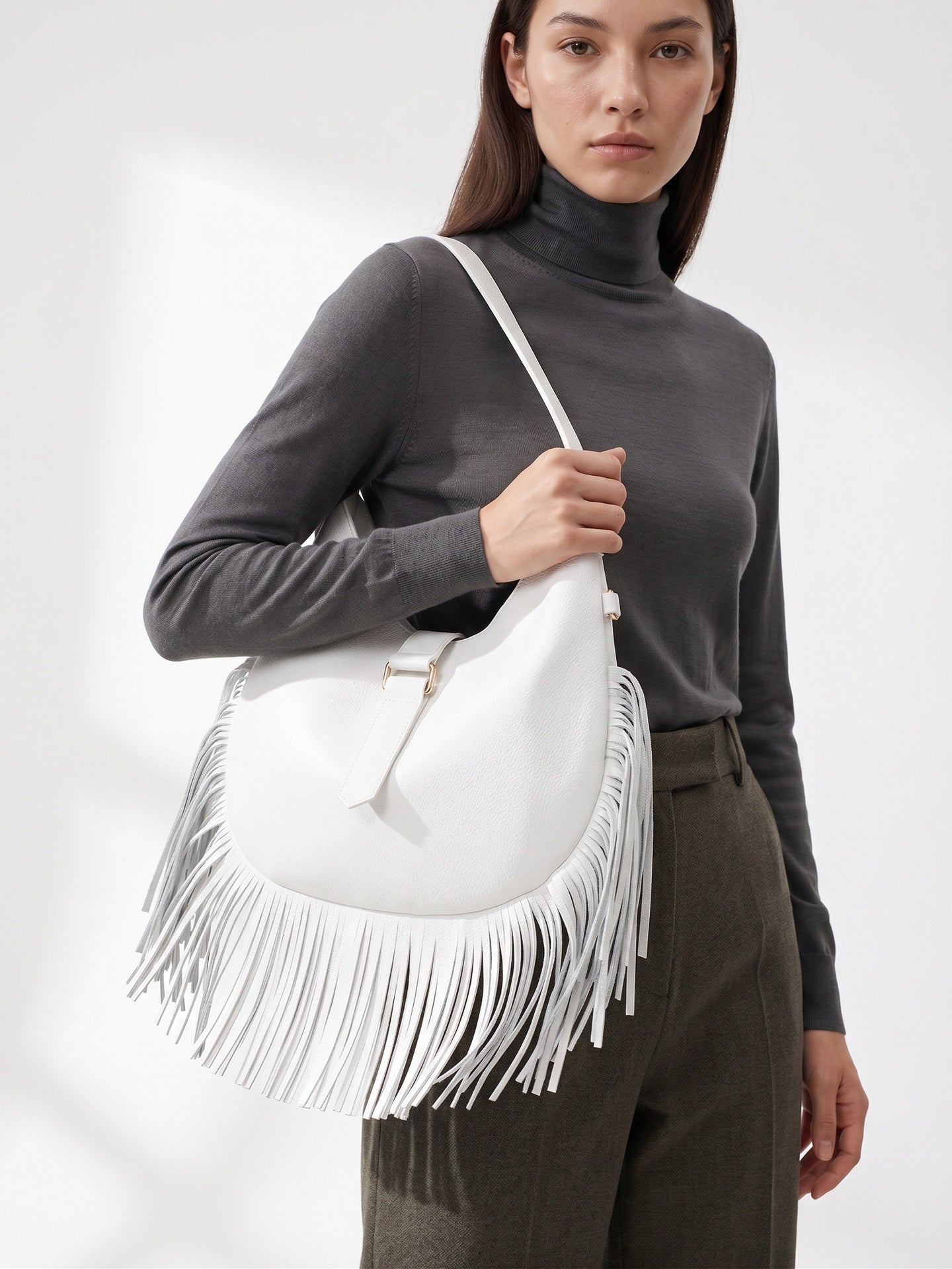 Borsa a Mano in Dollaro Leather Bianco