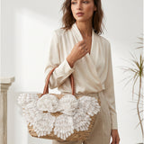 Borsa Shopper in Rattan Bianco