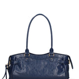 Borsa a Mano in Vera Pelle Blu Jeans