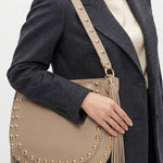 Borsa a Spalla in Dollaro Leather Beige Scuro