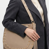 Borsa a Spalla in Dollaro Leather Beige Scuro