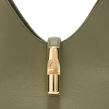 Schultertasche aus echtem Leder in Militärgrün