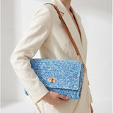 Borsa a Tracolla in Woven Straw Blu