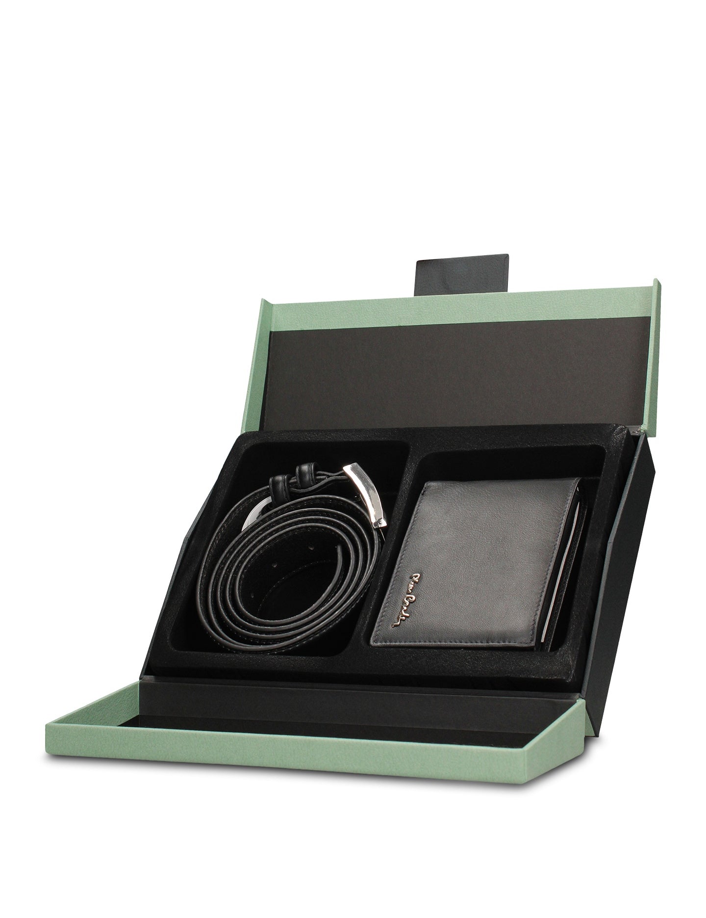 Set Portafoglio e Cintura Uomo in Vera Pelle Nero Pierre Cardin