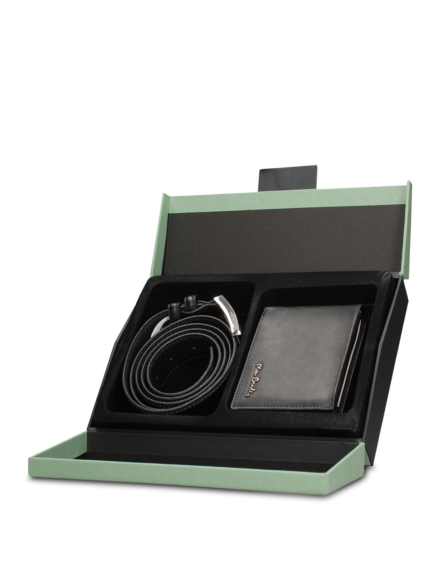 Set Portafoglio e Cintura Uomo in Vera Pelle Nero Pierre Cardin