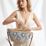 Borsa Shopper in Woven Straw Blu Jeans
