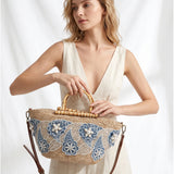 Borsa Shopper in Woven Straw Blu Jeans