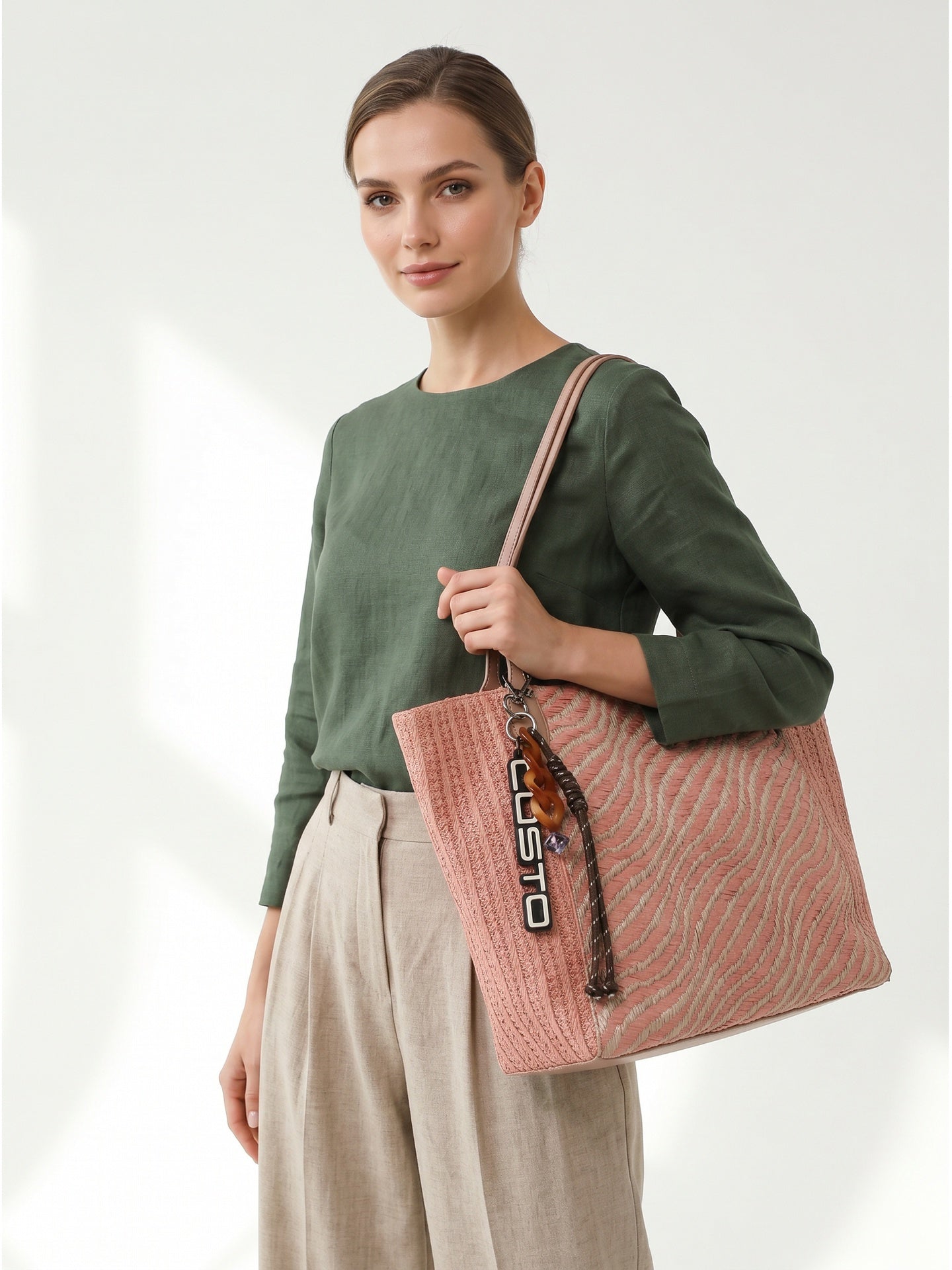 Borsa a Mano in Pelle Vegana Rosa