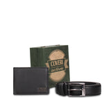 Set Portafoglio e Cintura in Vera Pelle Nero