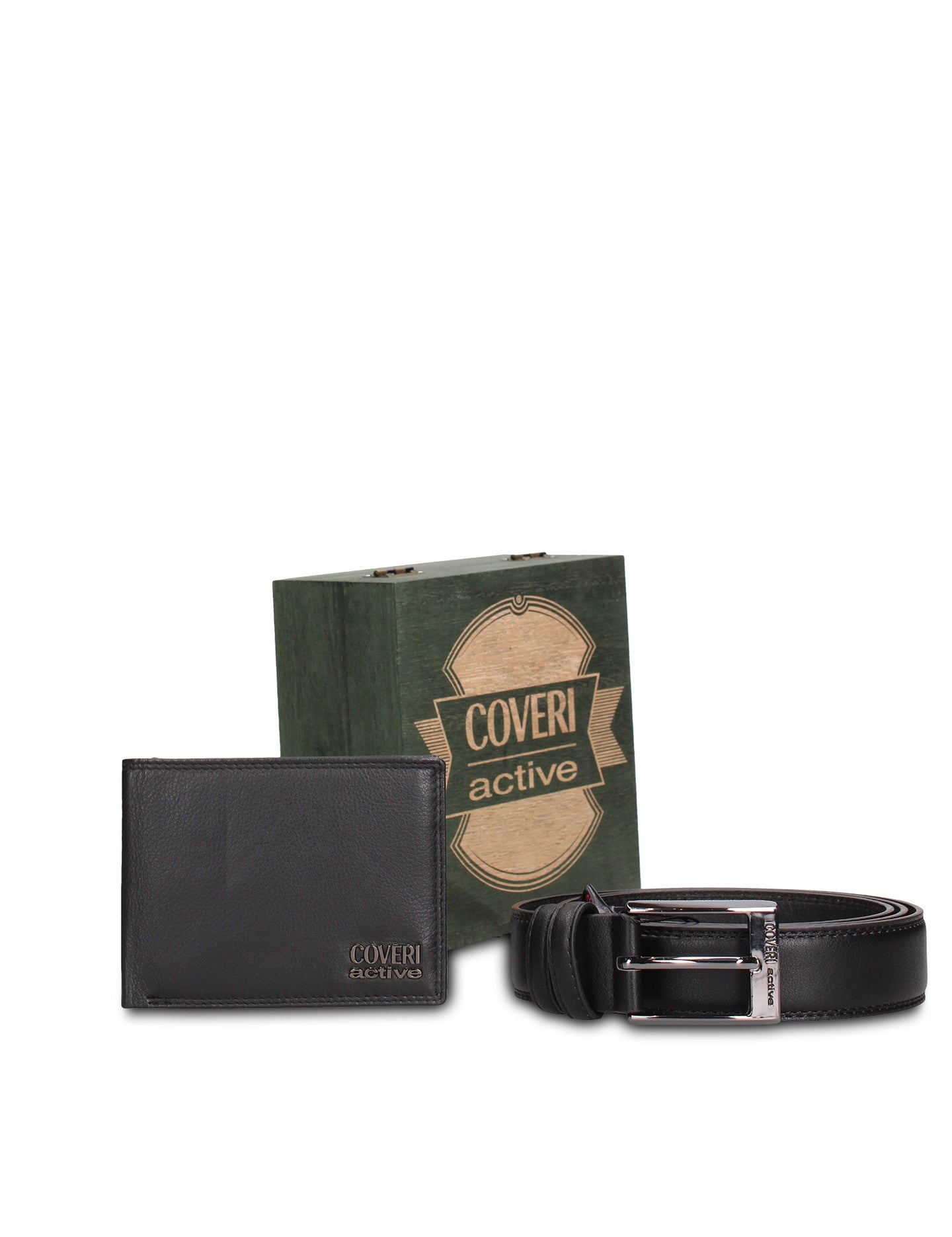 Set Portafoglio e Cintura in Vera Pelle Nero