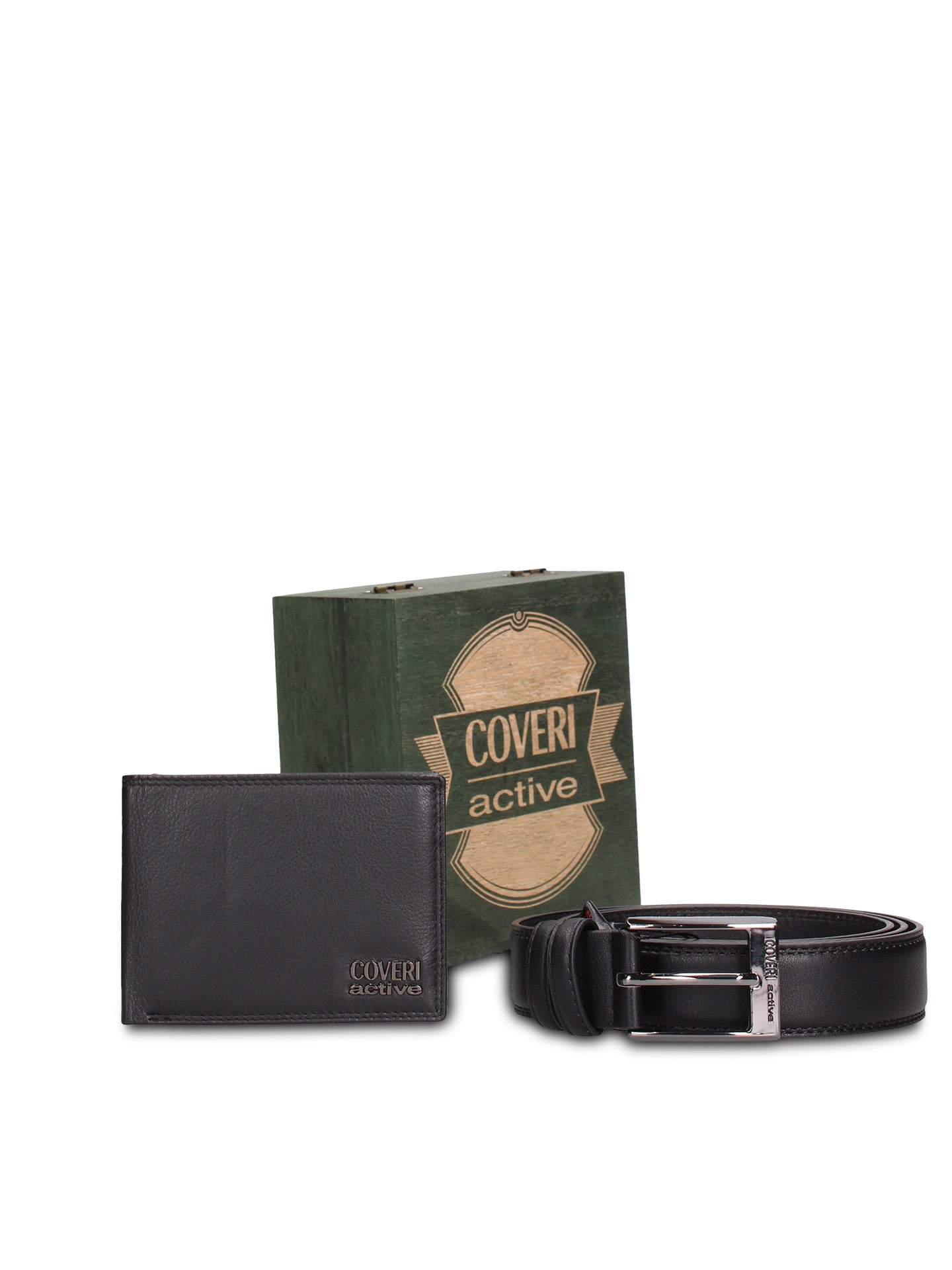 Set Portafoglio e Cintura in Vera Pelle Nero