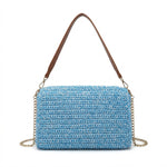 Borsa a Tracolla in Woven Straw Blu