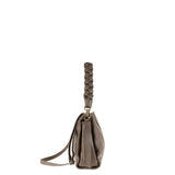 Schultertasche aus taupefarbenem Echtleder